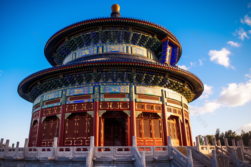 蓝色天空下北京天坛祈年殿古建筑正面摄影图,高清,摄影图,摄影图片,图片大全,摄影图免费下载